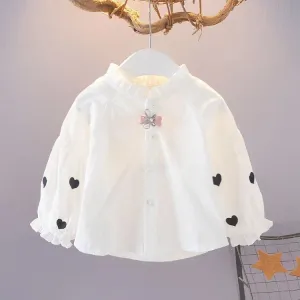 Kids Toddler Girls Casual Heart Print Long Sleeve Blouses