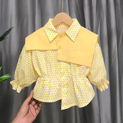 Kids Toddler Girls Fashion Casual Cute Polka Dot Print Long Sleeve Lapel Blouses
