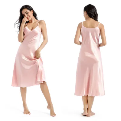 Women Sexy Solid Color Sling Nightgown