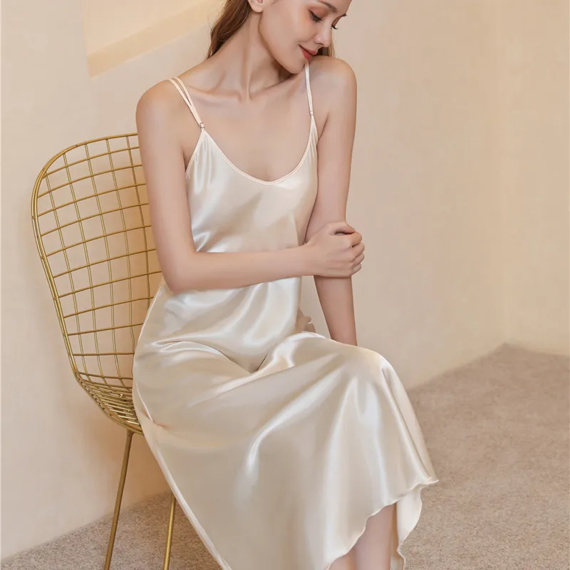 Women Sexy Solid Color Sling Nightgown