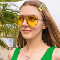 Women'S Fashion Rimless Oval Metal Sunglasses Concave Shape Sunglasses
