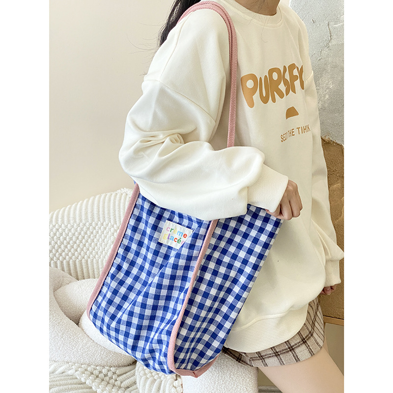 Wholesale Women Simple Plaid Colorblock Large Capacity