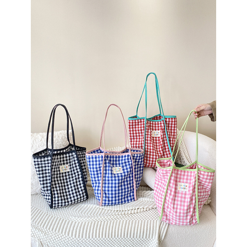 Wholesale Women Simple Plaid Colorblock Large Capacity