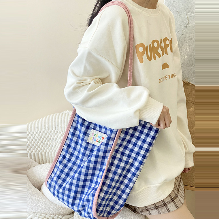 ◆JILLSTUART◆Navy Checkered Cotton-Blended Tweed Tote Bag Amazon.com: Dvagoent Checkered Tote Bag, Stylish Knitted
