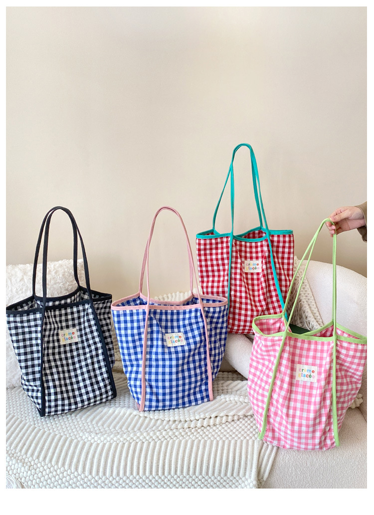 ◆JILLSTUART◆Navy Checkered Cotton-Blended Tweed Tote Bag Kate Spade Manhattan Grand Plaid Tweed Small Tote Blue