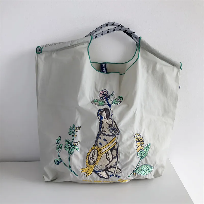 Women Fashion Embroidered Nylon Large Capacity Canvas Shopping Bag