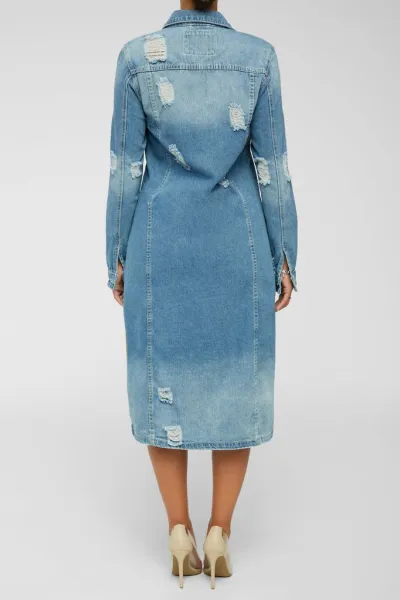 Women Retro Denim Jacket Long Sleeve Loose Fit Extra Long Coat