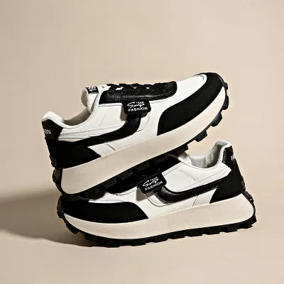 Women Casual Thick-Soled Color-Block Lace-Up Flat Heel Sneaker