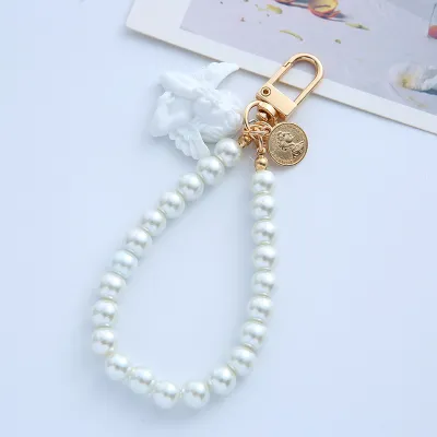 Women Fashion Creative Love Baroque Angel Pearl Keychain Pendant