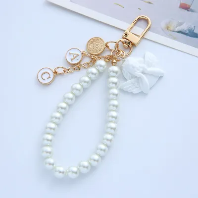 Women Fashion Creative Love Baroque Angel Pearl Keychain Pendant