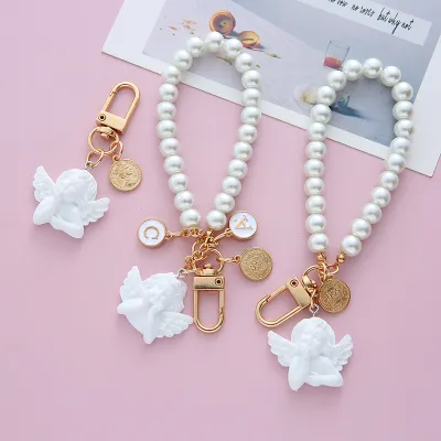Women Fashion Creative Love Baroque Angel Pearl Keychain Pendant