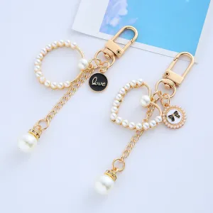Women Fashion Pearl Chain Heart-Shaped Key Chain Pendant Unisex Zinc Alloy Keychain