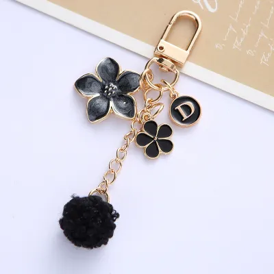 Women Fashion Cute Personality Floral Letters Fur Ball Key Chain Pendant