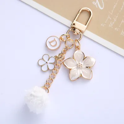 Women Fashion Cute Personality Floral Letters Fur Ball Key Chain Pendant