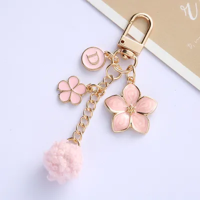 Women Fashion Cute Personality Floral Letters Fur Ball Key Chain Pendant