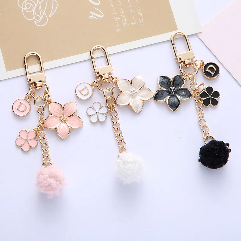 Women Fashion Cute Personality Floral Letters Fur Ball Key Chain Pendant