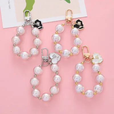 Women Simple Creative Pearl Heart-Shaped Alloy Key Chain Pendant