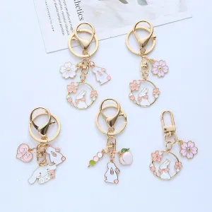 Women Fashion Cute Handmade Oil Dripping Rabbit Floral Keychain Pendant