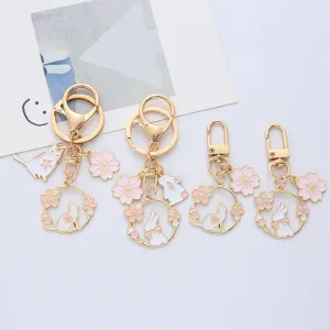Women Fashion Cute Rabbit Cat Cherry Blossom Keychain Pendant Unisex Zinc Alloy Metal