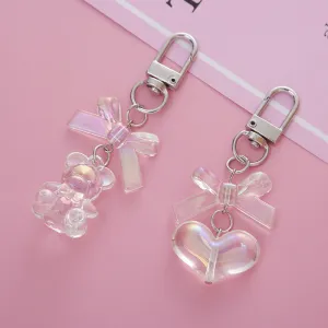 Women Fashion Transparent Heart-Shaped Bear Key Chain Pendant Resin Cartoon Keychain
