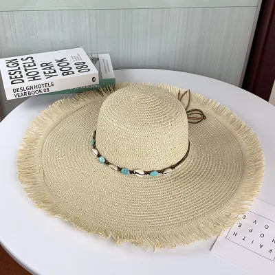 Women's Summer Simple Solid Straw Sun Hat With Tassel