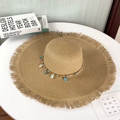 Women's Summer Simple Solid Straw Sun Hat With Tassel