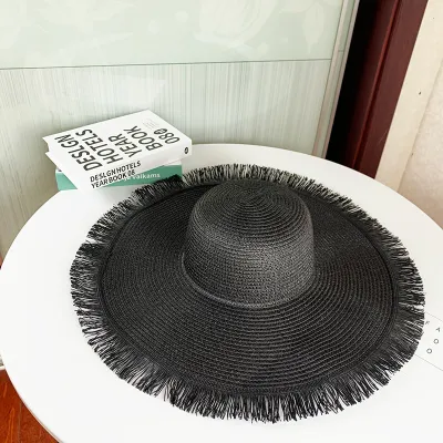 Women's Summer Simple Solid Straw Sun Hat With Tassel