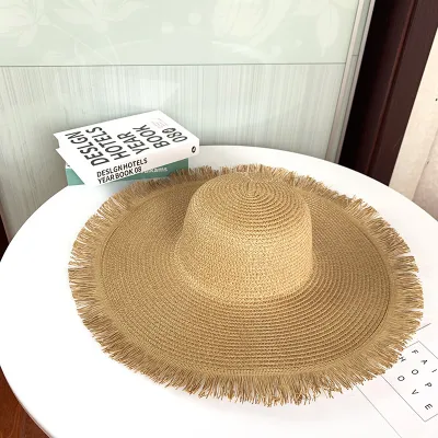 Women's Summer Simple Solid Straw Sun Hat With Tassel