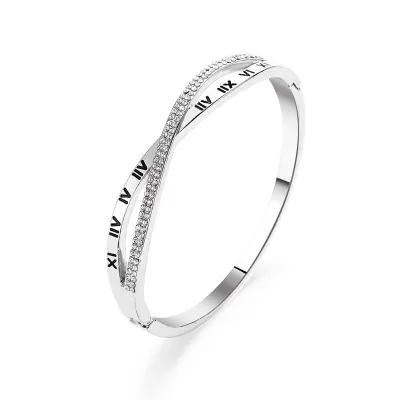 Women Fashion Rhinestone Roman Numerals Cross Bracelet