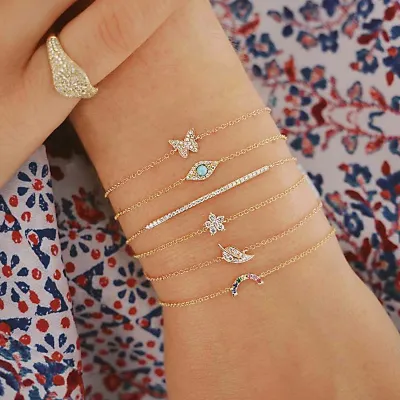Women Simple Butterfly Rhinestone Leaf Eyes Turquoise Bracelet 6 Pieces-Set