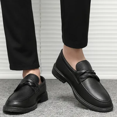 Men Fashion Casual British Style Slip On Low Heel PU Loafers Shoes