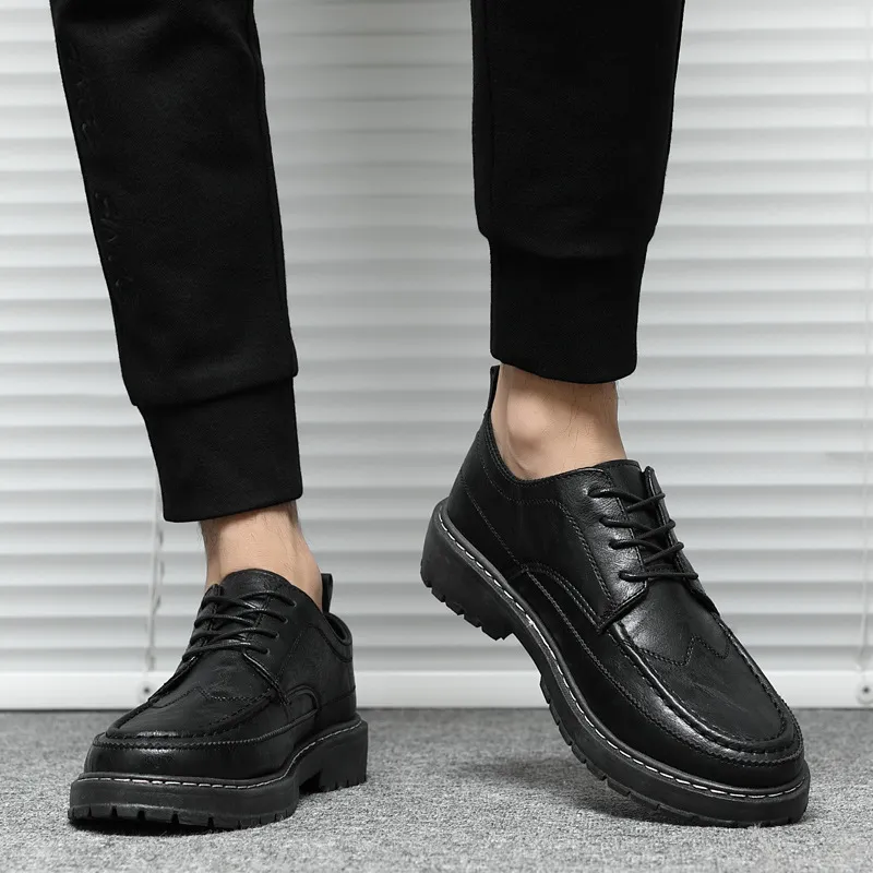 Men Fashion Casual Business British Style Lace-Up Thick-Soled PU Leather Shoes