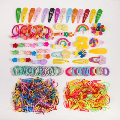 Kids Girls Cute Sweet Cartoon Flower Hair Rope Hairpin Rubber Band Set