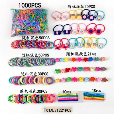 Kids Girls Cute Sweet Cartoon Flower Hair Rope Hairpin Rubber Band Set