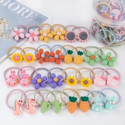 Kids Girls Cute Sweet Cartoon Flower Hair Rope Plastic Resin Elastic Bands