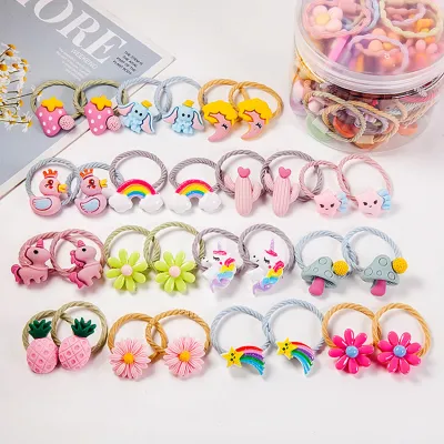 Kids Girls Cute Sweet Cartoon Flower Hair Rope Plastic Resin Elastic Bands