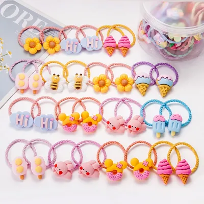 Kids Girls Cute Sweet Cartoon Flower Hair Rope Plastic Resin Elastic Bands
