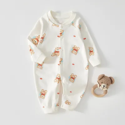 Kids Baby Boys Girls Casual Cute Cartoon Print Long Sleeve Romper Cotton Neutral