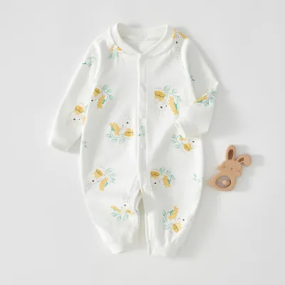 Kids Baby Boys Girls Casual Cute Cartoon Print Long Sleeve Romper Cotton Neutral