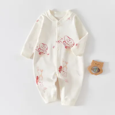 Kids Baby Boys Girls Casual Cute Cartoon Print Long Sleeve Romper Cotton Neutral