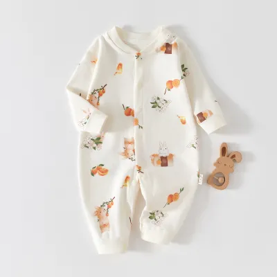 Kids Baby Boys Girls Casual Cute Cartoon Print Long Sleeve Romper Cotton Neutral