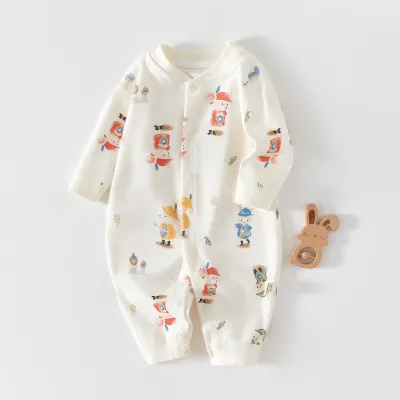 Kids Baby Boys Girls Casual Cute Cartoon Print Long Sleeve Romper Cotton Neutral