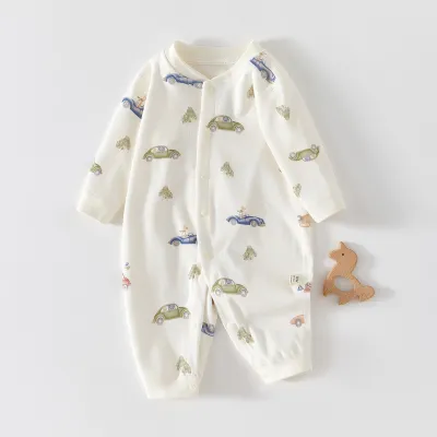 Kids Baby Boys Girls Casual Cute Cartoon Print Long Sleeve Romper Cotton Neutral