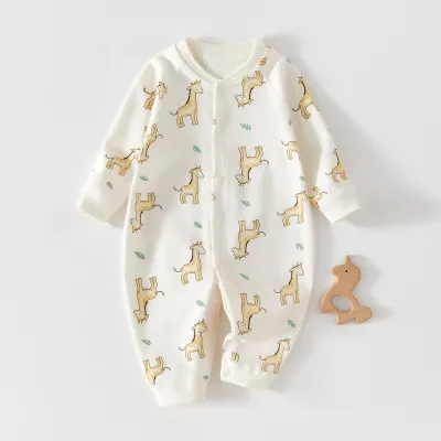 Kids Baby Boys Girls Casual Cute Cartoon Print Long Sleeve Romper Cotton Neutral