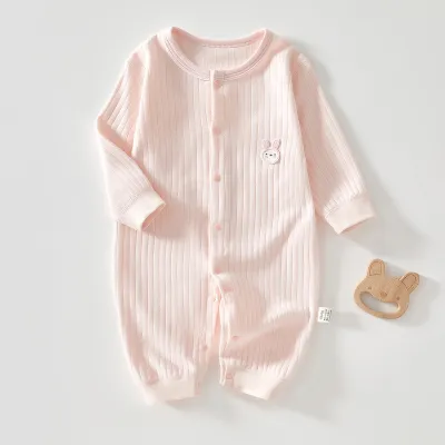 Kids Baby Boys Girls Casual Cute Solid Color Cartoon Print Long Sleeve Romper 100% Cotton