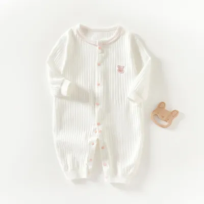 Kids Baby Boys Girls Casual Cute Solid Color Cartoon Print Long Sleeve Romper 100% Cotton