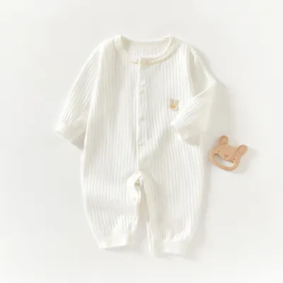 Kids Baby Boys Girls Casual Cute Solid Color Cartoon Print Long Sleeve Romper 100% Cotton