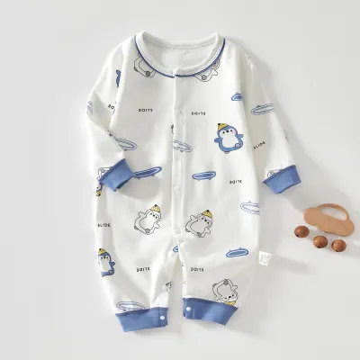Kids Baby Boys Girls Casual Cute Solid Color Cartoon Print Long Sleeve Romper 100% Cotton