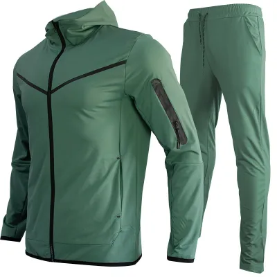 Men Casual Sports Long Sleeve Zipper Hoodies Trousers Set
