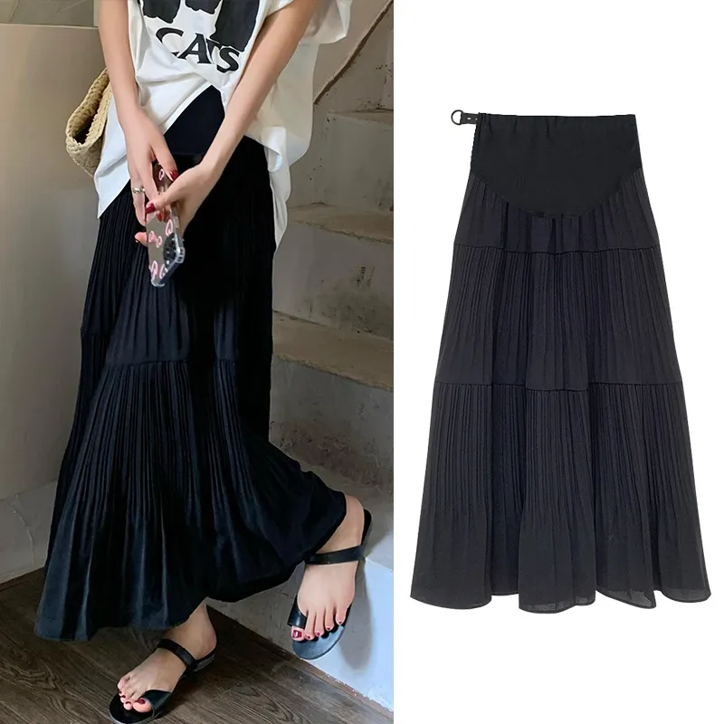 Summer Pregnant Women Fashion Creased A- Line Belly Skirt